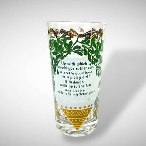 Christmas Mistletoe Poem Highball Glass Ogden Nash Mid Century Vintage